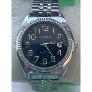 Watch-It Navy Blue Dial Silver Tone Women’s Stretch Band Watch